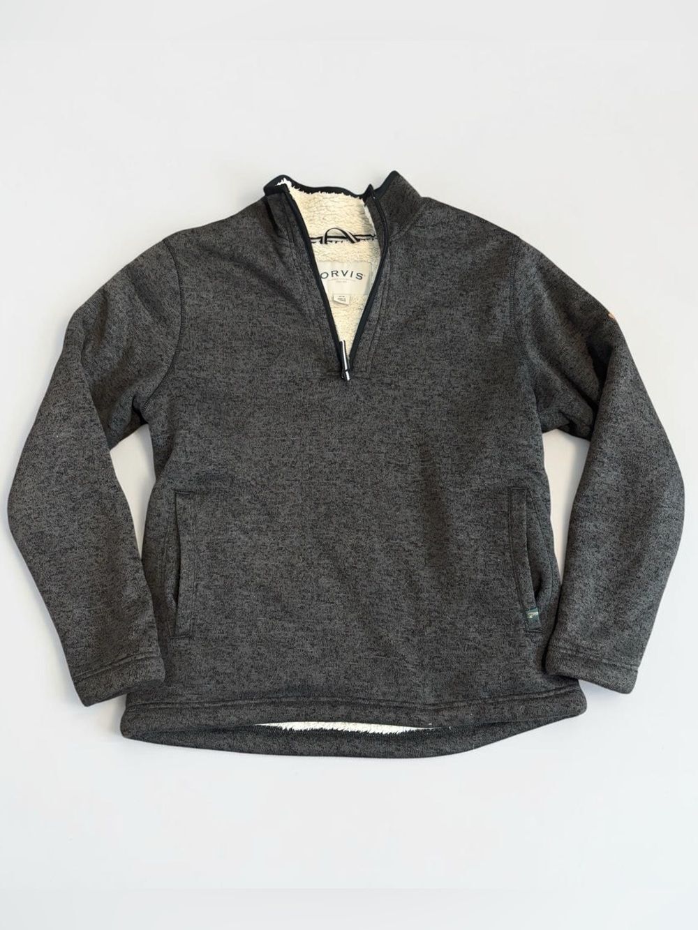 Orvis Sherpa Fleece Quarter Zip Pullover Mens Medium Gray Lined Jacket